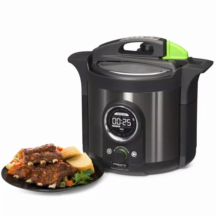 * Cookers | Cookers Presto Precise Plus 6 Qt. Black Stainless Steel Electric Pressure Cooker With Built-In Timer