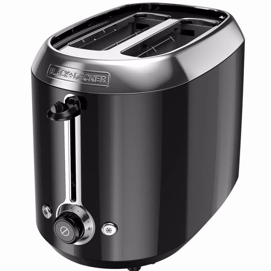 * Toasters | Toasters Black+Decker 2-Slice Black Wide Slot Toaster With Temperature Control