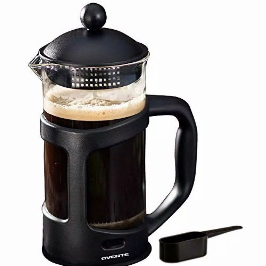 * Coffee Makers | Coffee Makers Ovente 4-Cup Black French Press Cafetiere Heat-Resistant Borosilicate Glass Coffee And Tea Maker Free Measuring Scoop