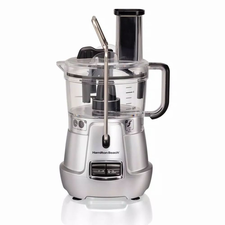 * Food Processing | Food Processing Hamilton Beach Stack & Snap 8-Cup 3-Speed Silver Food Processor With Built-In Bowl Scraper