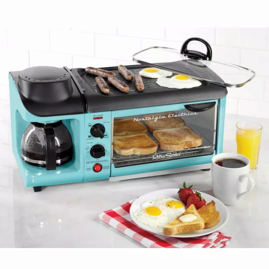 * Toasters | Toasters Nostalgia Retro Breakfast Center 1500 W 4-Slice Blue Toaster Oven With Built-In Timer