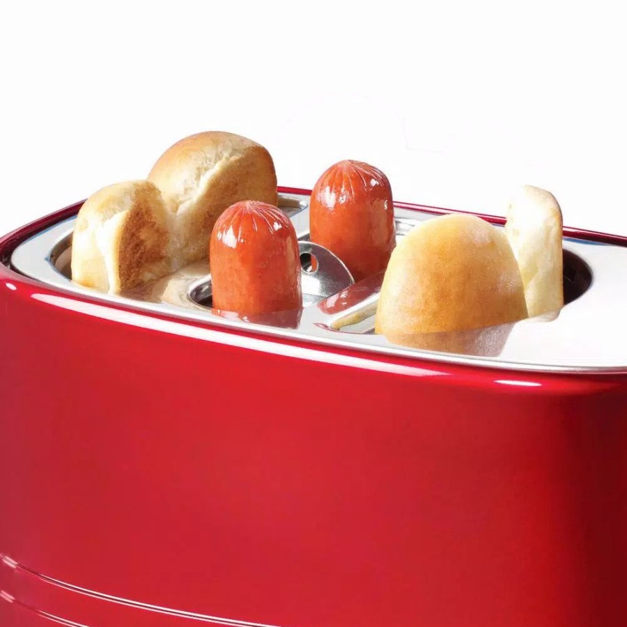 * Toasters | Toasters Nostalgia Retro Series 2-Slice Red Long Slot Hot Dog And Bun Toaster With Crumb Tray And Mini Tongs