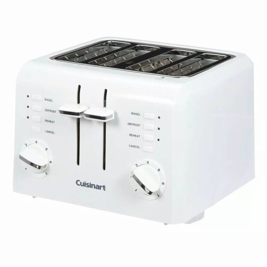 * Toasters | Toasters Cuisinart Compact 4-Slice White Wide Slot Toaster With Crumb Tray