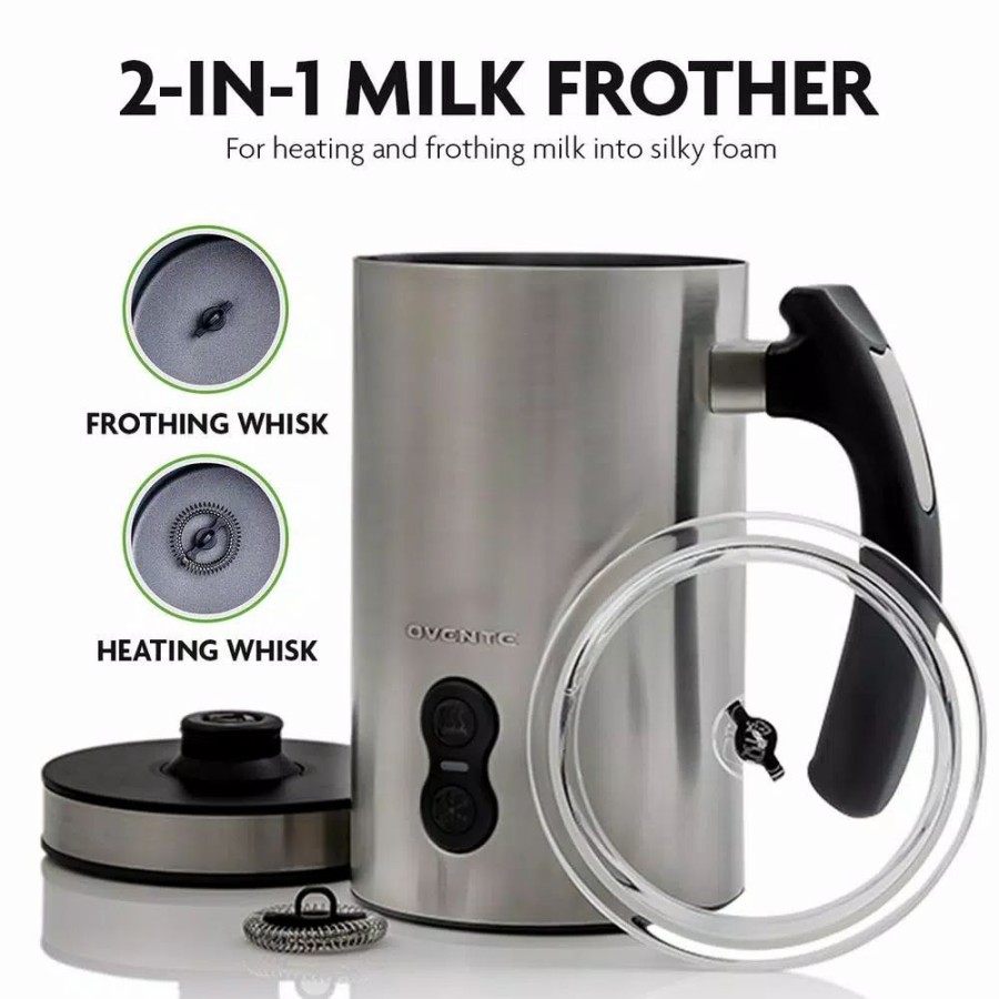 * Coffee Makers | Coffee Makers Ovente 8 Oz. Silver Automatic Electric Milk Frother And Steamer Hot Or Cold Froth Functionality Foam Maker And Warmer