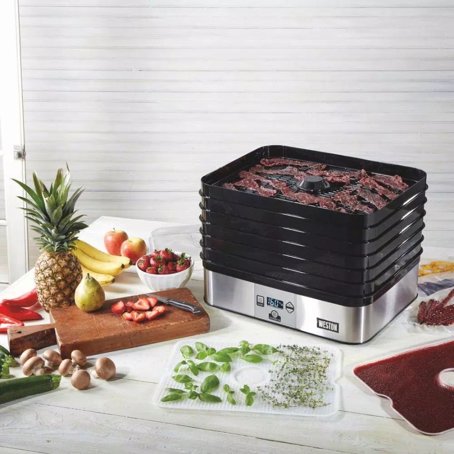 * Food Processing | Food Processing Weston Plus 6-Tray Black And Silver Food Dehydrator With Built-In Timer