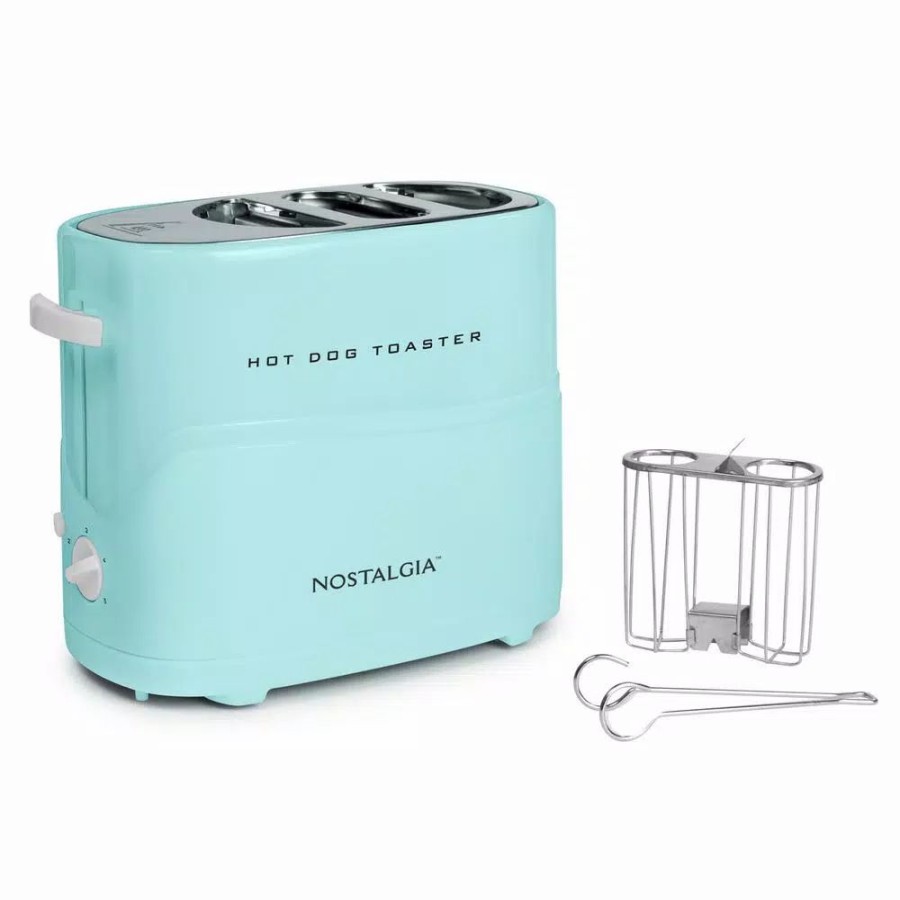 * Toasters | Toasters Nostalgia Retro Series 2-Slice Aqua Long Slot Hot Dog And Bun Toaster With Crumb Tray And Mini Tongs