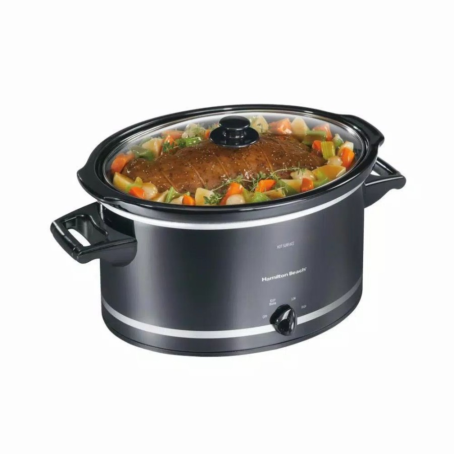 * Cookers | Cookers Hamilton Beach 8 Qt. Black Slow Cooker With Temperature Settings And Glass Lid