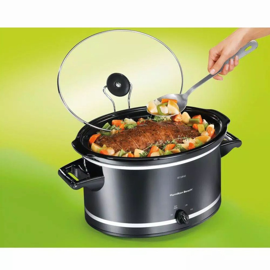 * Cookers | Cookers Hamilton Beach 8 Qt. Black Slow Cooker With Temperature Settings And Glass Lid