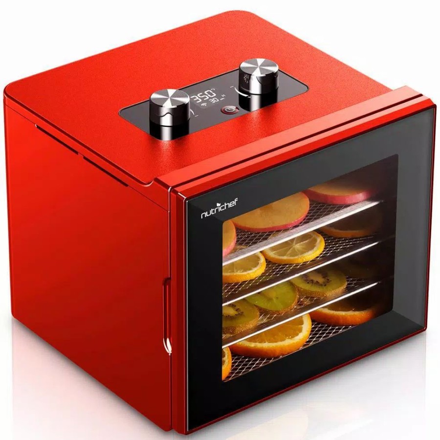 * Food Processing | Food Processing Nutrichef 4-Tray Red 350 Watt Premium Food Dehydrator Machine With Digital Timer And Temperature Control