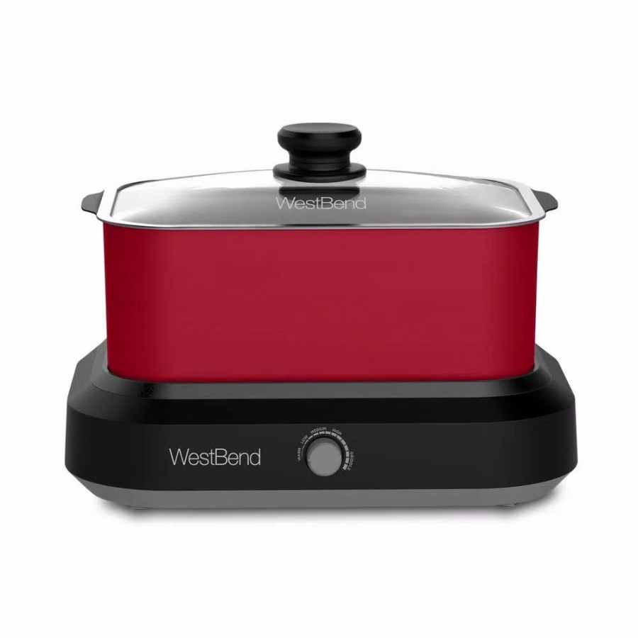 * Cookers | Cookers West Bend 5 Qt. Red Non-Stick Versatility Slow Cooker With 5-Temperature Settings Includes Travel Lid And Thermal Tote