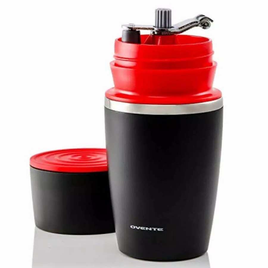 * Coffee Makers | Coffee Makers Ovente Single Serve Red Coffee Grinder, French Press, 2-In-1 Carafe Coffee Maker Machine, With Insulated Cup