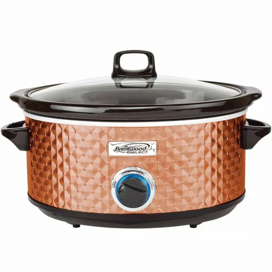 * Cookers | Cookers Brentwood Appliances Diamond 7 Qt. Copper Slow Cooker With Tempered Glass Lid