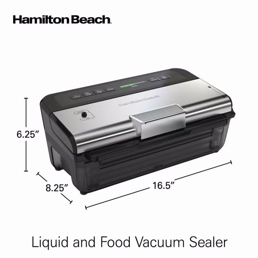 * Food Processing | Food Processing Hamilton Beach Nutrifresh Black And Silver Food Vacuum Sealer With 2-Roll Storage And Starter Kit