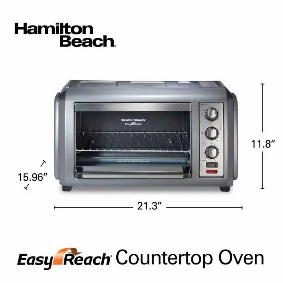 * Toasters | Toasters Hamilton Beach Easy Reach 1500-Watts 6-Slice Grey Toaster Oven With Roll-Top Door