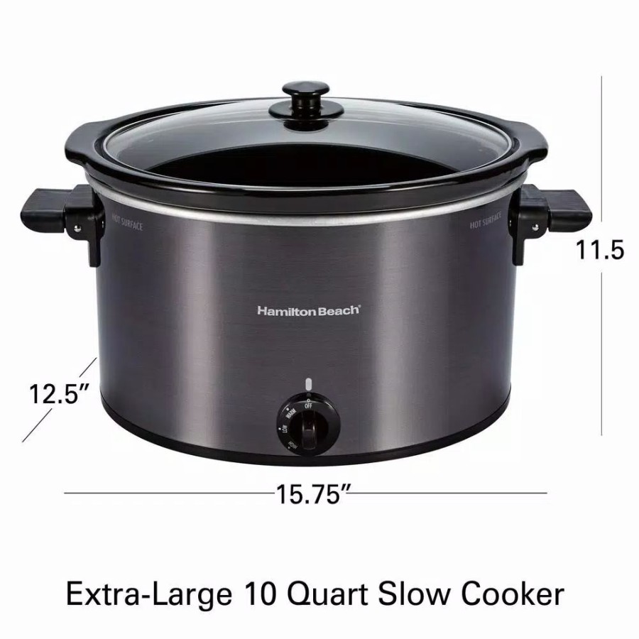 * Cookers | Cookers Hamilton Beach 10 Qt. Black Slow Cooker With Folding Handles