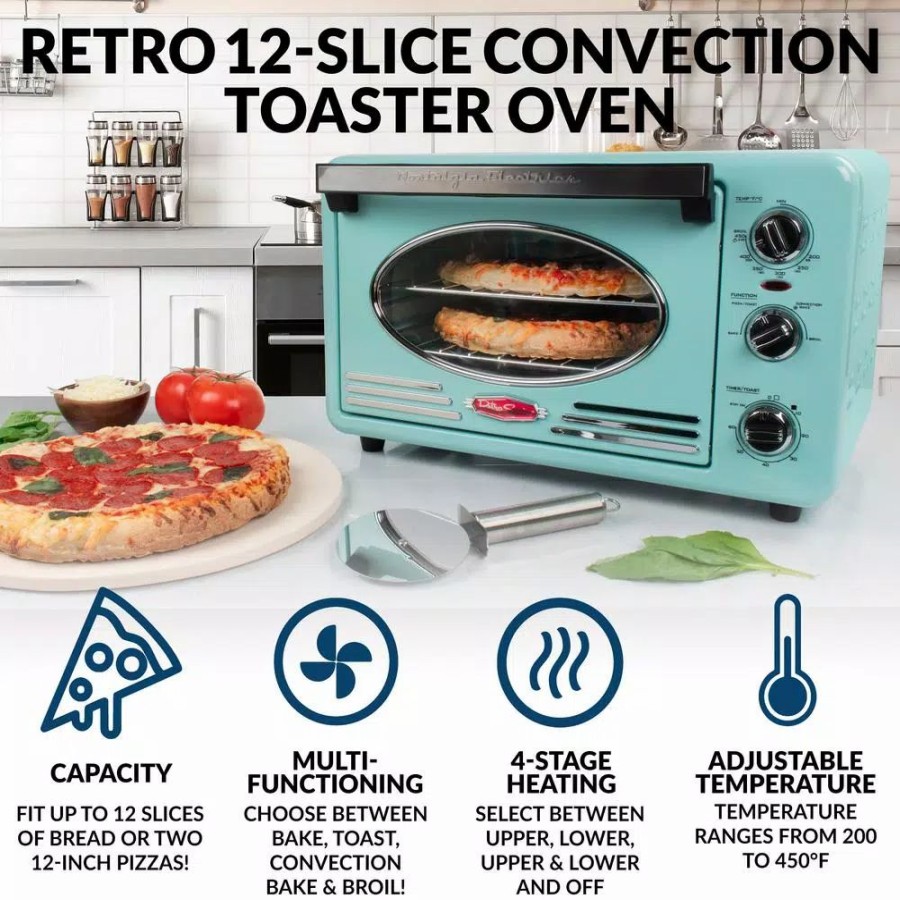 * Toasters | Toasters Nostalgia Retro 1500 W Aqua 12-Slice Convection Toaster Oven With Built-In Timer