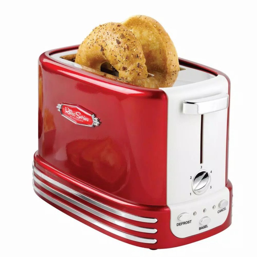 * Toasters | Toasters Nostalgia Retro Series 2-Slice Red Wide Slot Bagel Toaster With Crumb Tray And Shade Settings