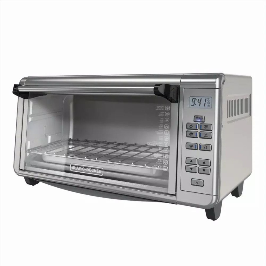 * Toasters | Toasters Black+Decker 1500 W 8-Slice Black And Silver Countertop Convection Toaster Oven With Temperature Controls