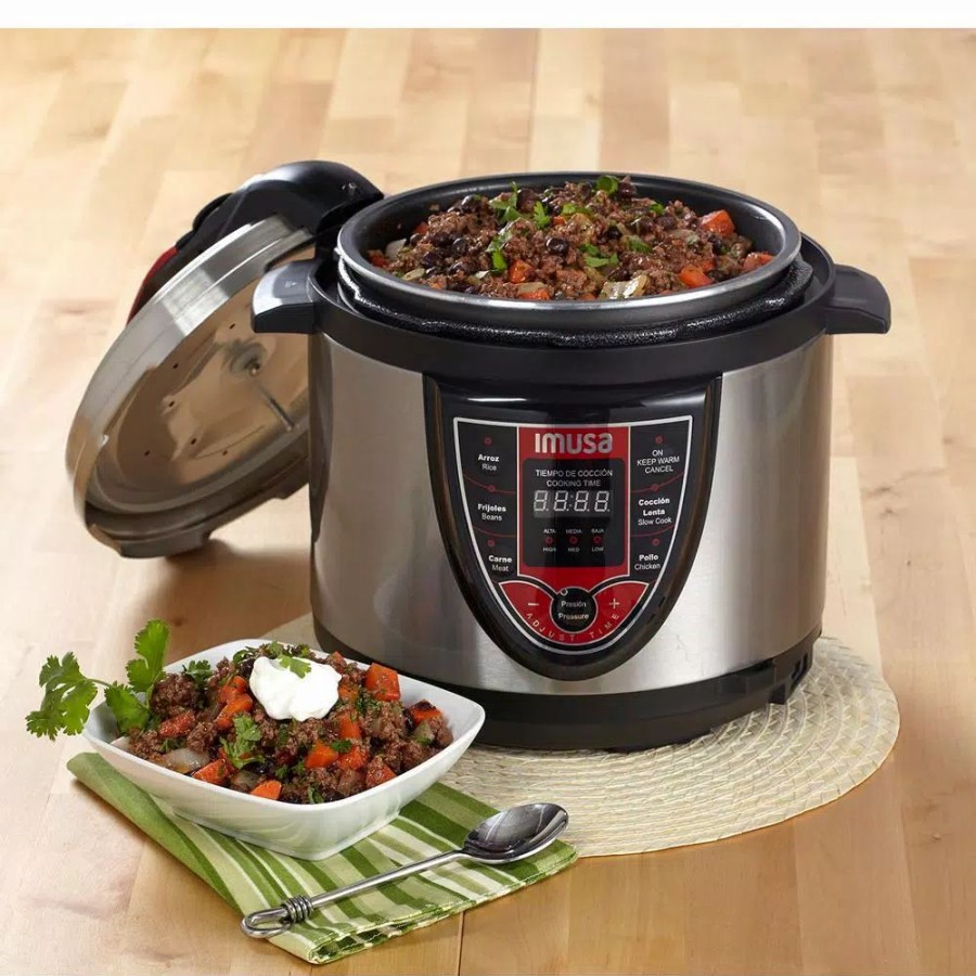 * Cookers | Cookers Imusa 5 Qt. Silver And Red Electric Pressure Cooker With Locking Lid