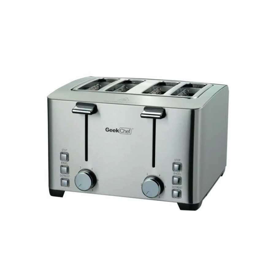 * Toasters | Toasters Boyel Living 1500 W 4-Slice Silver Wide Slot Toaster With 6 Bread Shade Settings And Removable Crumb Tray