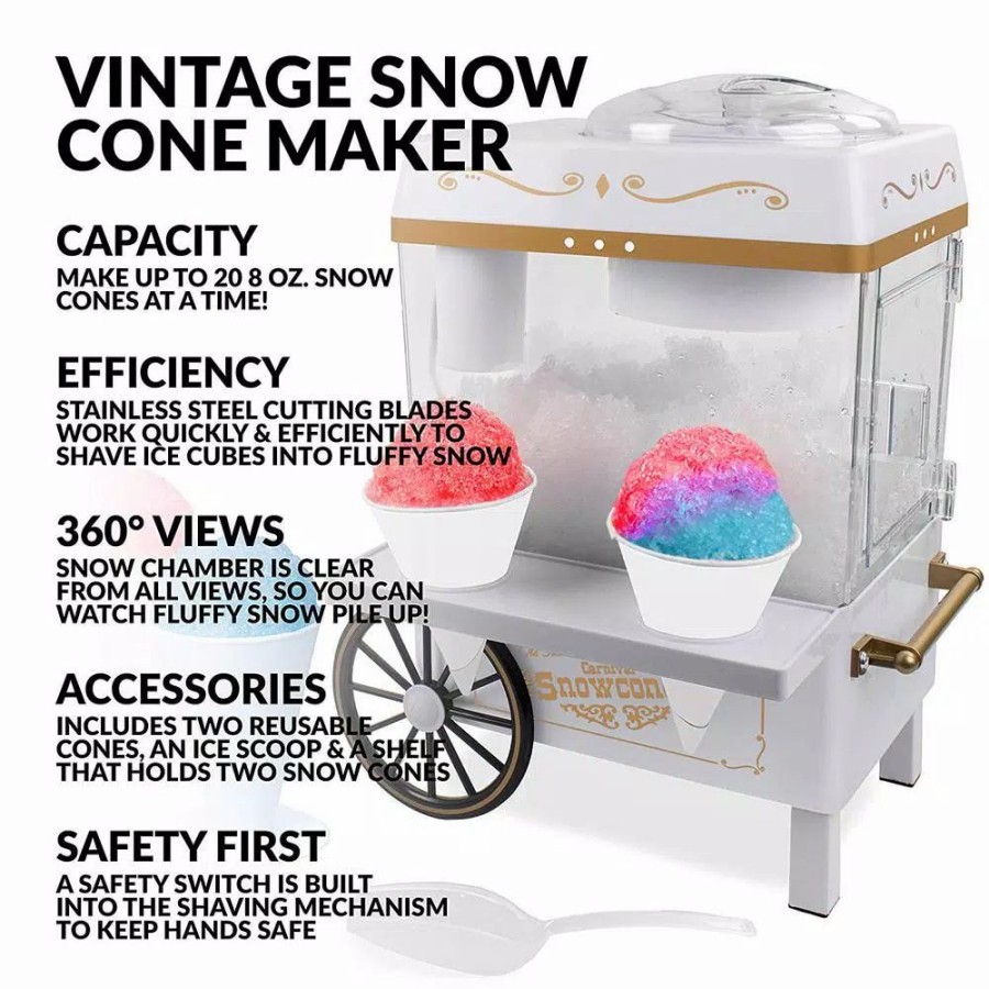 * Dessert Makers | Dessert Makers Nostalgia 160 Oz. Snow Cone Maker In White With Reusable Cones