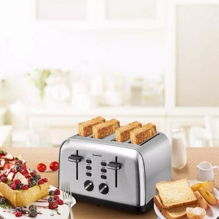 * Toasters | Toasters Boyel Living 1500 W 4-Slice Silver Wide Slot Toaster With Dual Control Panels