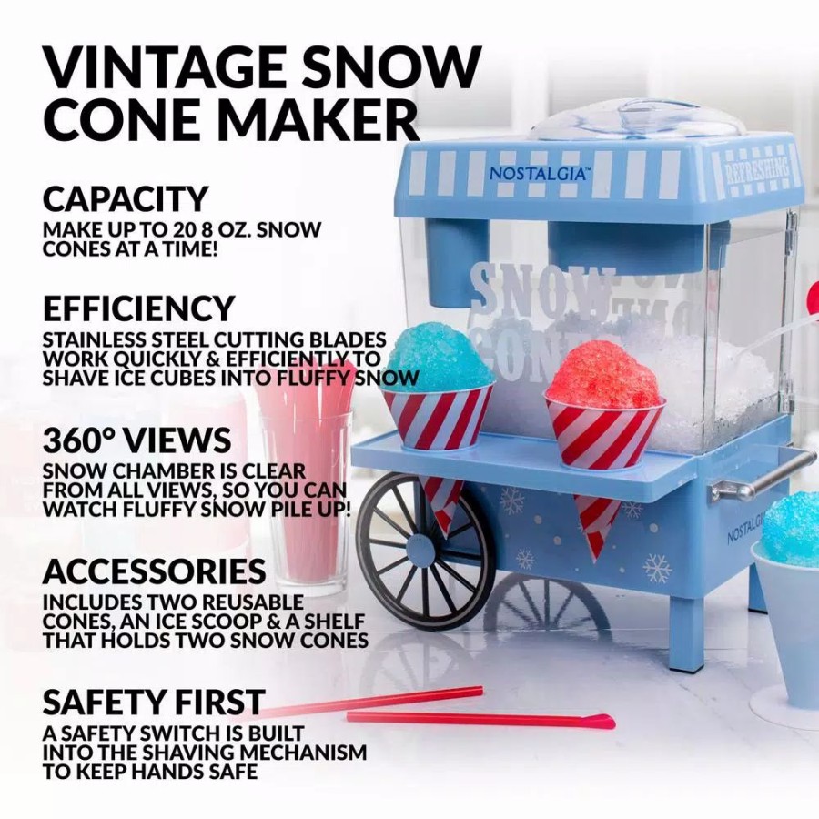 * Dessert Makers | Dessert Makers Nostalgia Vintage 160 Oz. Snow Cone Maker In Blue With Reusable Cones