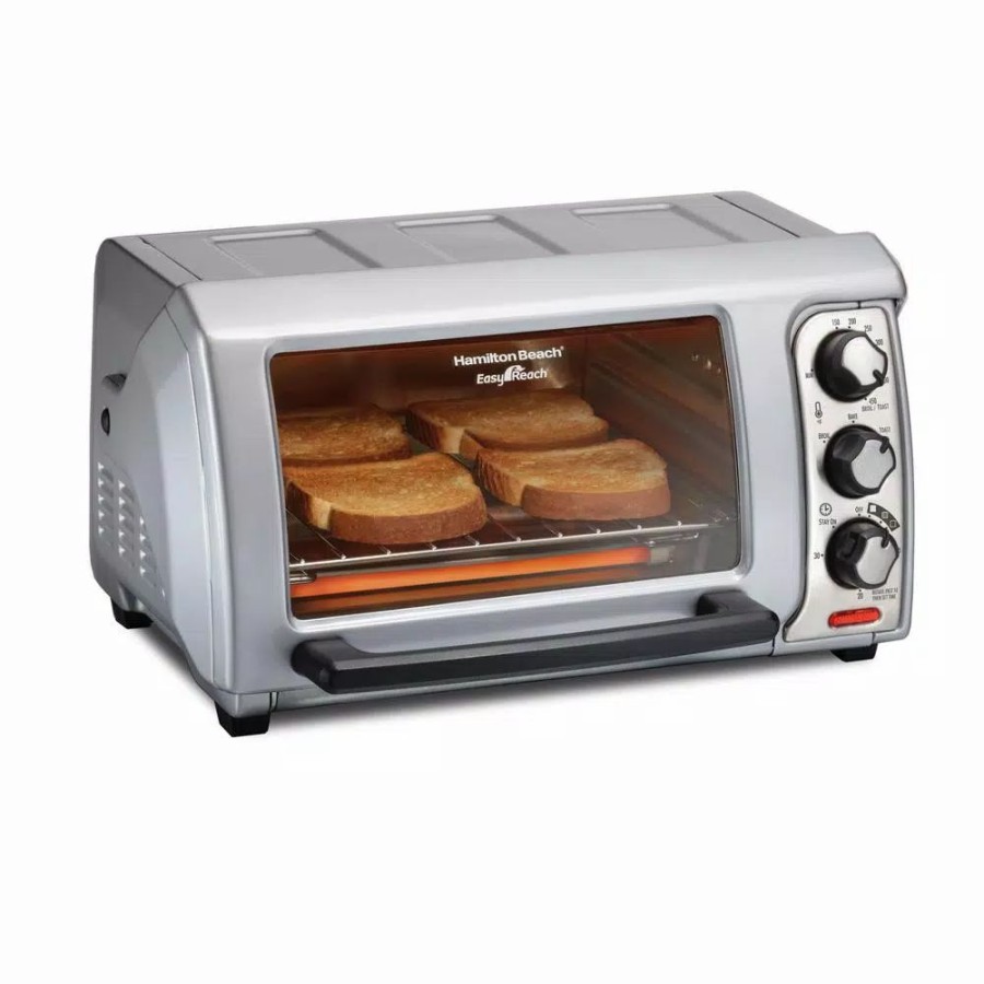 * Toasters | Toasters Hamilton Beach Easy Reach 1200 W 4-Slice Silver Toaster Oven With Roll Top Door