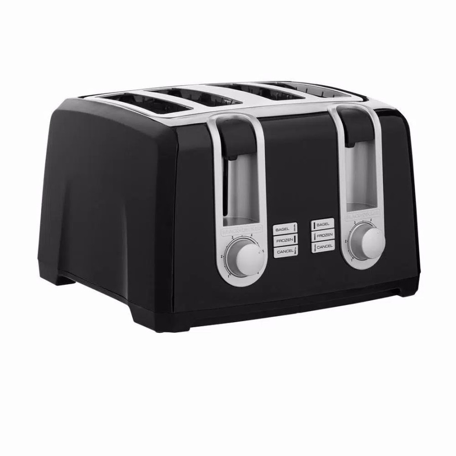 * Toasters | Toasters Black+Decker 4-Slice Black Extra-Wide Slot Toaster With Browning Control