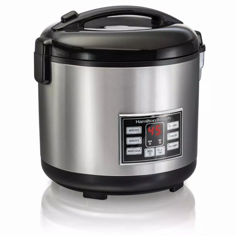 * Cookers | Cookers Hamilton Beach 20-Cup Stainless Steel Rice/Hot Cereal Cooker With Rice Rinser/Steam Basket