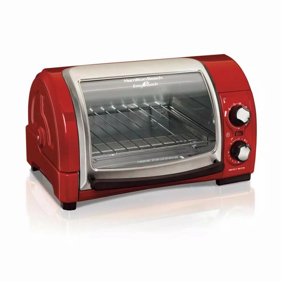 * Toasters | Toasters Hamilton Beach Easy Reach 1200 W 4-Slice Red Toaster Oven With Roll-Top Door