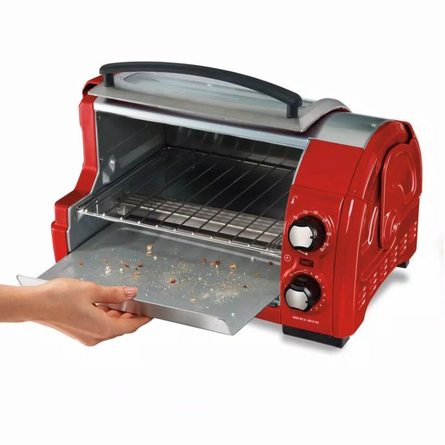 * Toasters | Toasters Hamilton Beach Easy Reach 1200 W 4-Slice Red Toaster Oven With Roll-Top Door