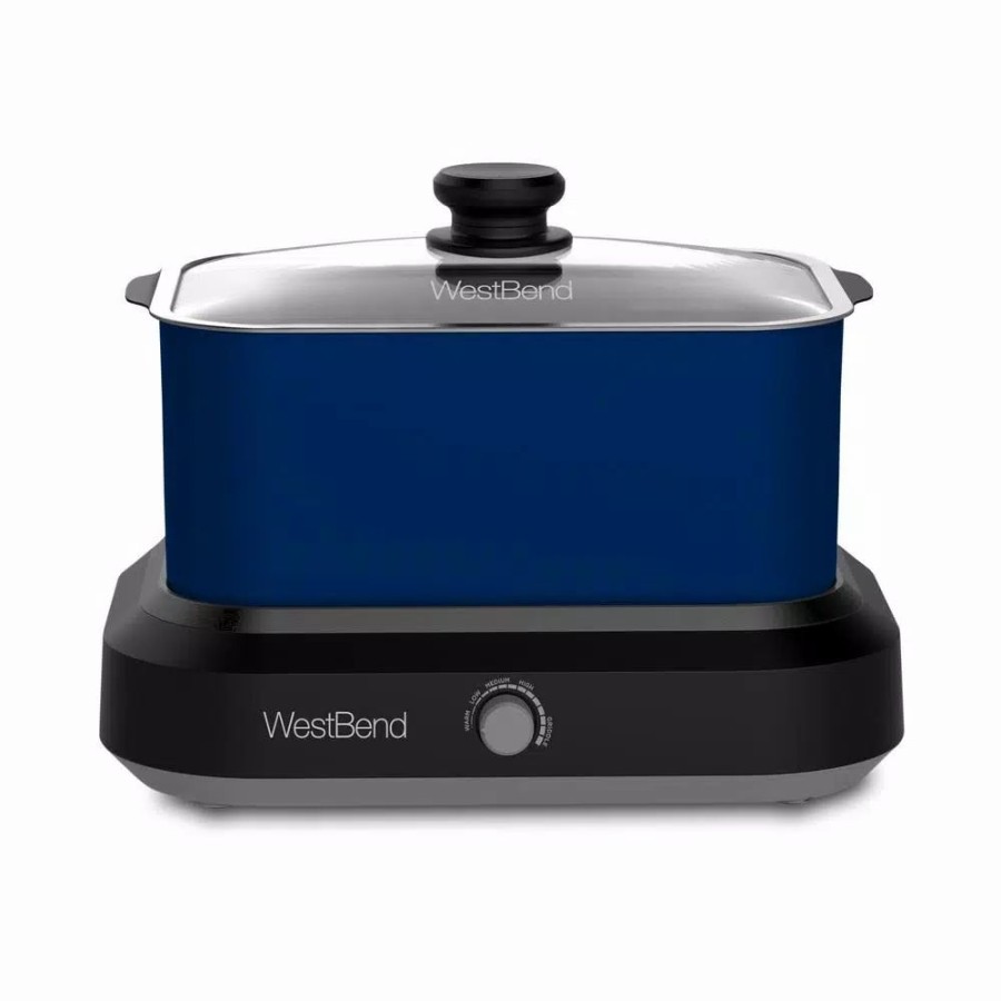 * Cookers | Cookers West Bend 6 Qt. Blue Non-Stick Versatility Slow Cooker With 5-Temperature Settings Includes Travel Lid And Thermal Tote