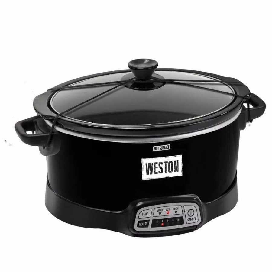 * Cookers | Cookers Weston 7 Qt. Programmable Black Slow Cooker With Locking Lid