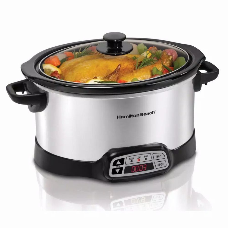 * Cookers | Cookers Hamilton Beach 6 Qt. Programmable Silver Slow Cooker With Temperature Controls