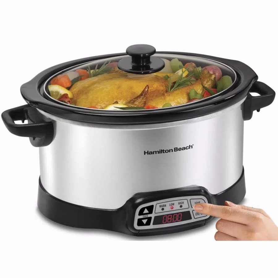 * Cookers | Cookers Hamilton Beach 6 Qt. Programmable Silver Slow Cooker With Temperature Controls