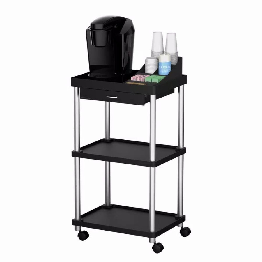 * Coffee Makers | Coffee Makers Mind Reader 3-Tier 7-Compartment Rolling Black Coffee Cart