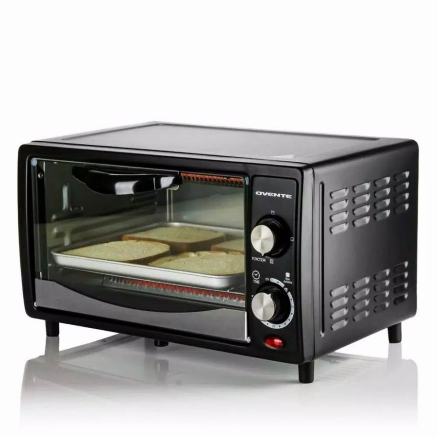 * Toasters | Toasters Ovente 800-Watts Electric Black Toaster Oven 3 Cooking Modes 30 Min Timer Crumb Tray, Tempered Glass Door