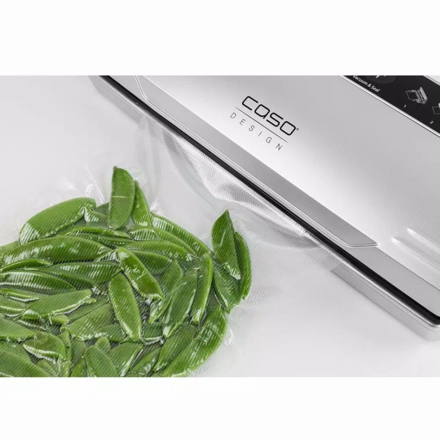 * Food Processing | Food Processing Caso Vc 200 Black And Silver Food Vacuum Sealer With Fold-Out Cutter, Roll Box And Vacuum Bag Set