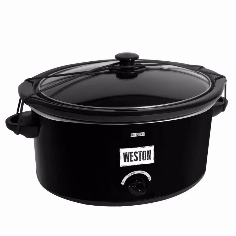 * Cookers | Cookers Weston 5 Qt. Black Slow Cooker With Locking Lid And Temperature Settings