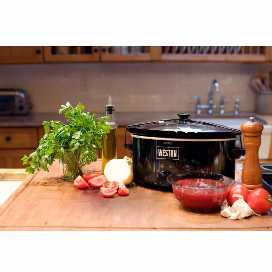 * Cookers | Cookers Weston 5 Qt. Black Slow Cooker With Locking Lid And Temperature Settings