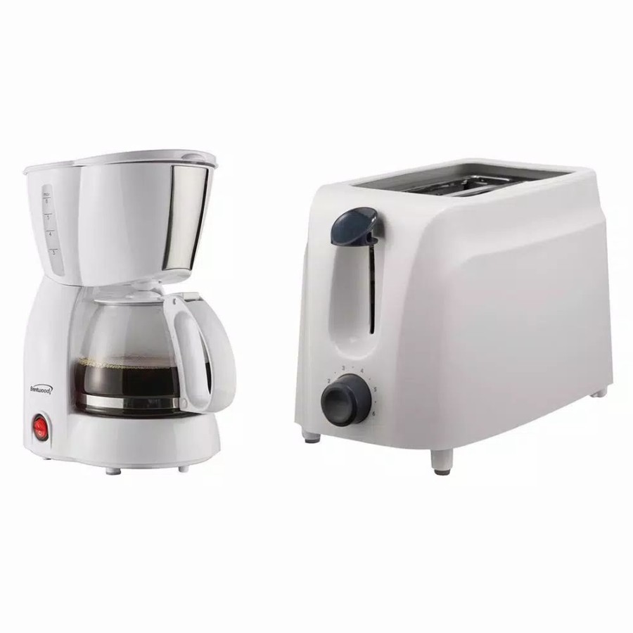 * Coffee Makers | Coffee Makers Brentwood Appliances 4-Cup White Coffee Maker And 2-Slice White Toaster