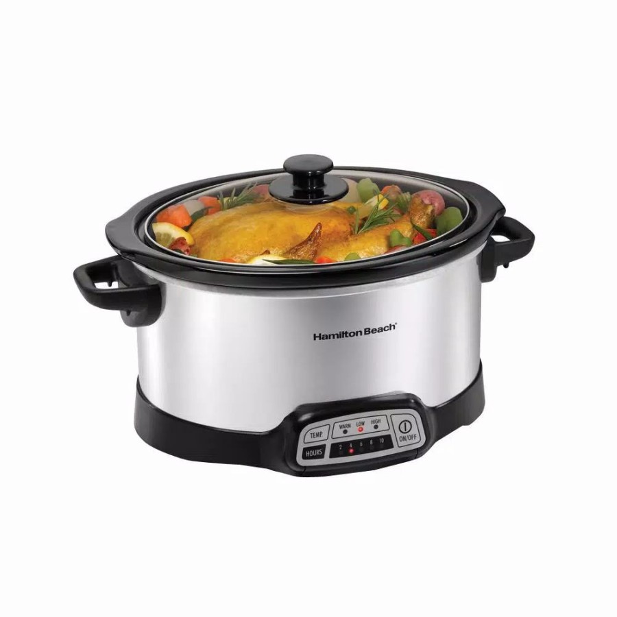 * Cookers | Cookers Hamilton Beach 6 Qt. Programmable Silver Slow Cooker With Temperature Settings