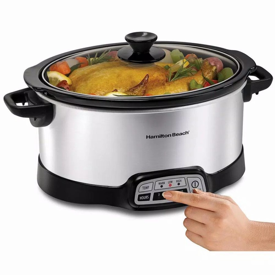 * Cookers | Cookers Hamilton Beach 6 Qt. Programmable Silver Slow Cooker With Temperature Settings