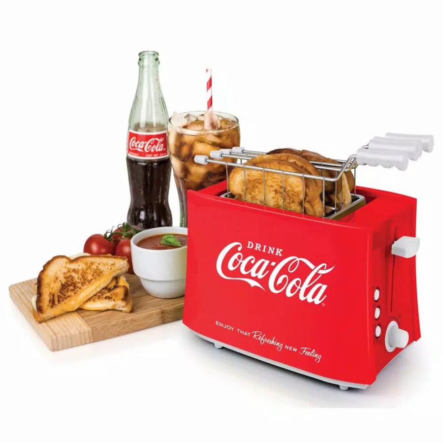 * Toasters | Toasters Nostalgia Coca-Cola 4-Slice Red Wide Slot Grilled Cheese Toaster