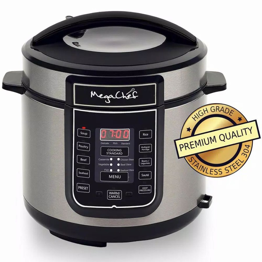 * Cookers | Cookers Megachef 6 Qt. Black Electric Pressure Cooker With Built-In Timer