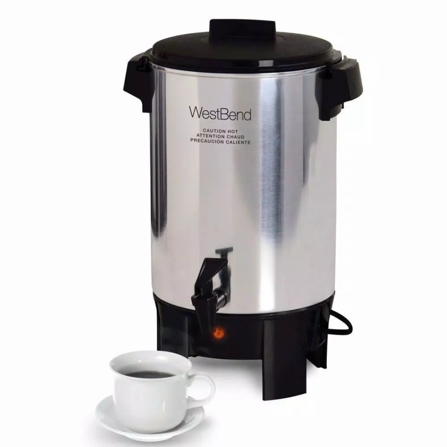 * Coffee Makers | Coffee Makers West Bend 30-Cup Silver Commercial Aluminum Coffee Urn Features Automatic Temperature Control With Quick Brewing