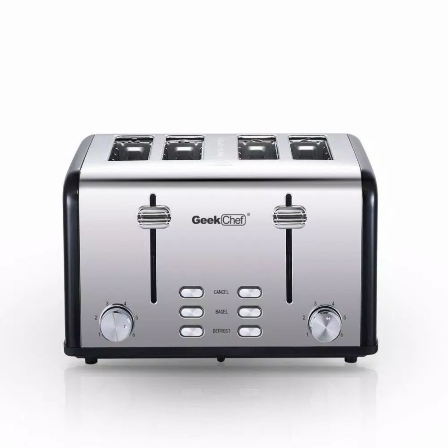 * Toasters | Toasters Boyel Living 1650 W 4-Slice Silver Wide Slot Toaster With Dual Control Panels Of Bagel, Defrost And Cancel Function