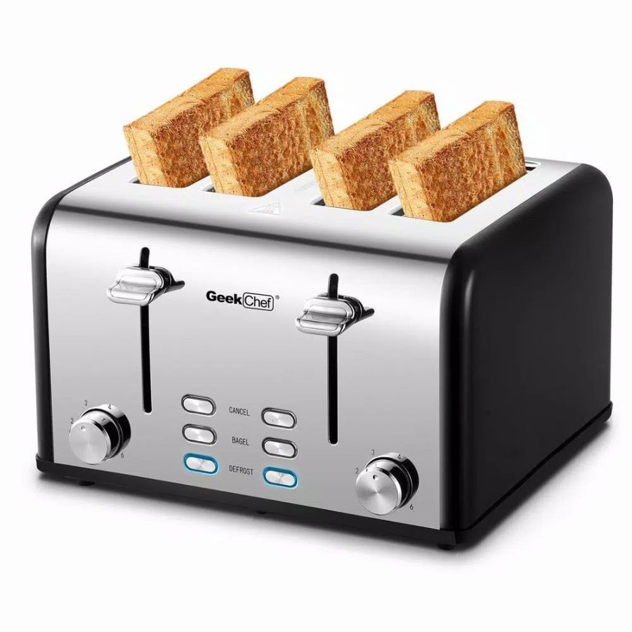 * Toasters | Toasters Boyel Living 1650 W 4-Slice Silver Wide Slot Toaster With Dual Control Panels Of Bagel, Defrost And Cancel Function