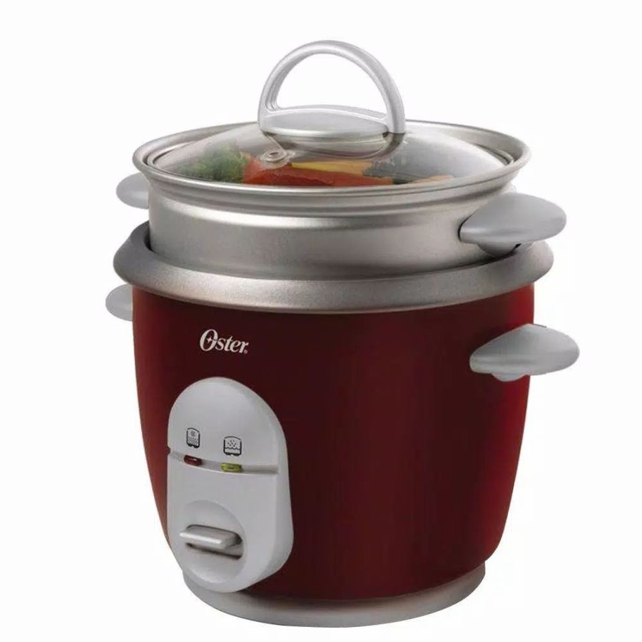 * Cookers | Cookers Oster 6-Cup Red Rice Cooker With Steaming Tray, Measuring Cup And Rice Paddle